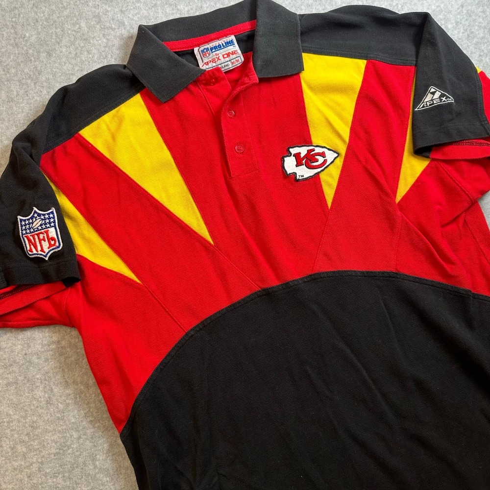 Vintage Apex One NFL Kansas City Chiefs Polo Shirt Red Black Mens Medium
